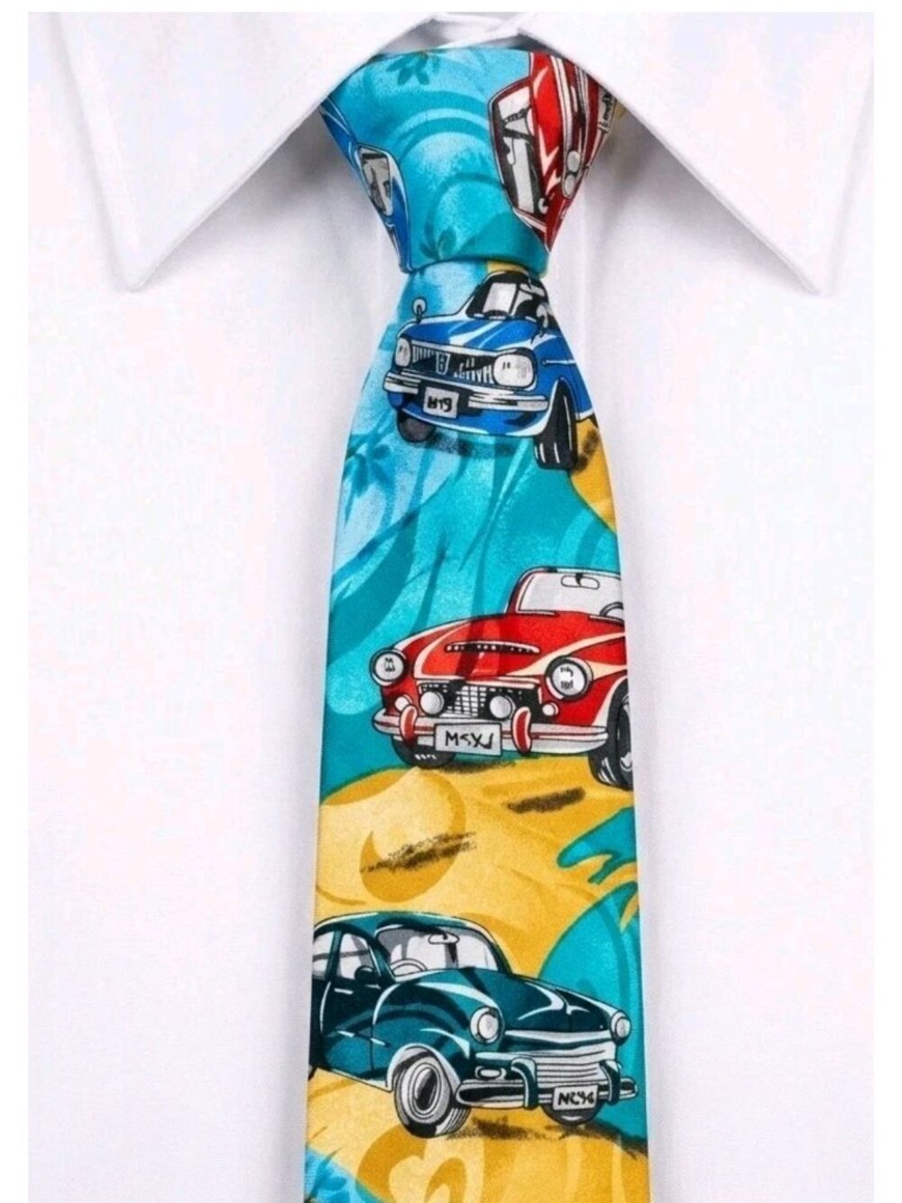 HOT RODS Stephen Harris Classic Street Cruisers Muscle Cars Vtg 1990s Poly Tie